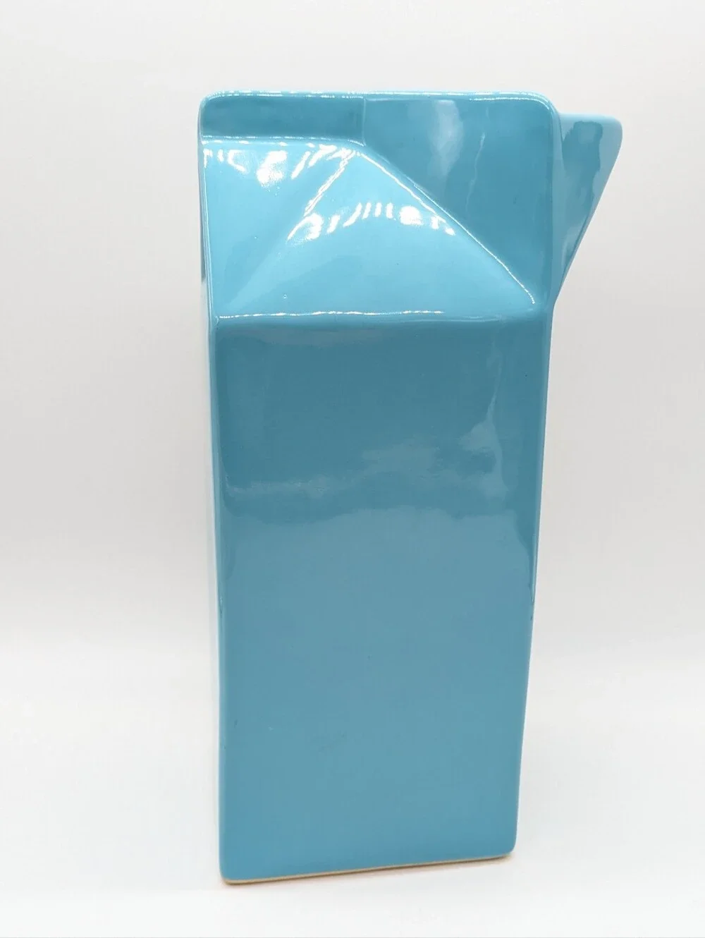 Large Blue Ceramic Novelty Milk Carton Vase